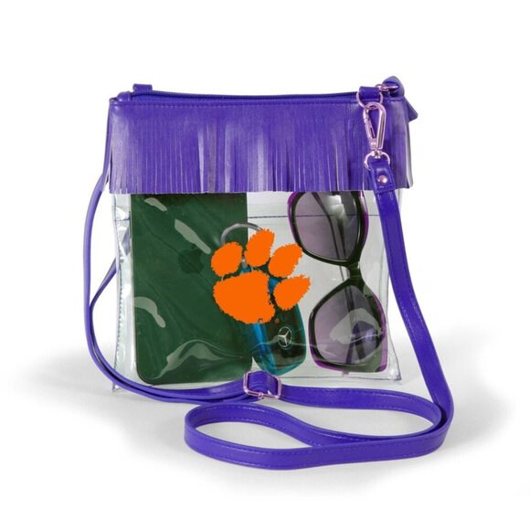 Clemson Orange Fringe Trim Clear Crossbody, New - Picture 1 of 1